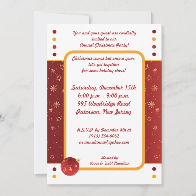 5x7 Christmas Ornaments Party Invitation (Front)