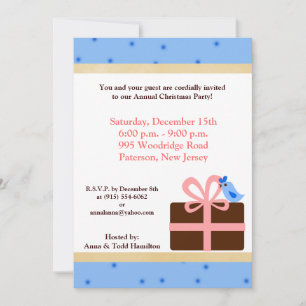 5x7 Christmas Present Blue Bird Invitation