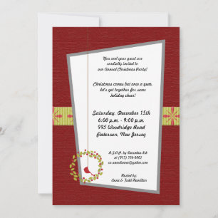 5x7 Christmas Reef / Cardinal Bird Invitation