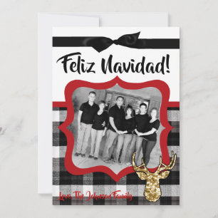 5x7 Christmas XMAS Black Plaid Deer PHOTO Card