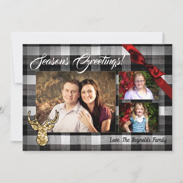 5x7 Christmas XMAS Black Plaid PHOTO Card (Front)