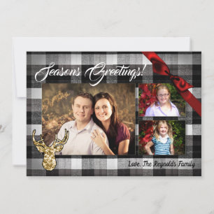 5x7 Christmas XMAS Black Plaid PHOTO Card