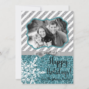 5x7 Christmas XMAS Blue Glitter Snowfla PHOTO Card