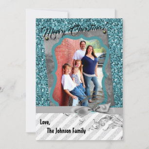 5x7 Christmas XMAS Blue Glitter Snowfla PHOTO Card
