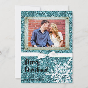 5x7 Christmas XMAS Blue Glitter Snowfla PHOTO Card