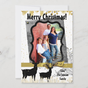 5x7 Christmas XMAS Gold Deer Buck Doe PHOTO Card