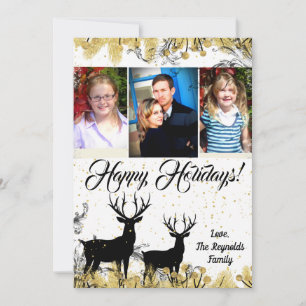 5x7 Christmas XMAS Gold Deer Buck Doe PHOTO Card