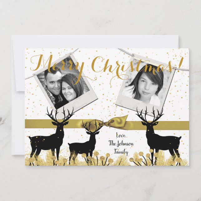 5x7 Christmas XMAS Gold Deer Buck Doe PHOTO Card (Front)