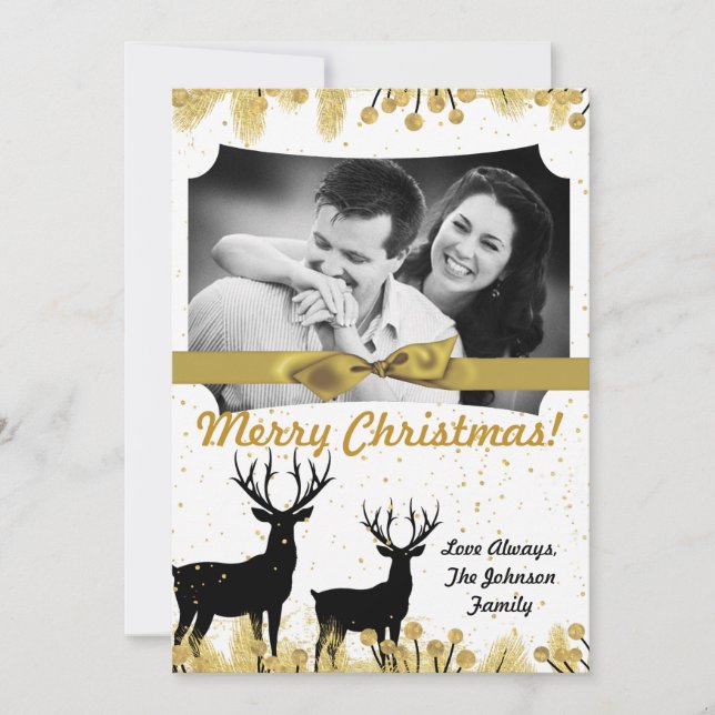5x7 Christmas XMAS Gold Deer Buck Doe PHOTO Card (Front)