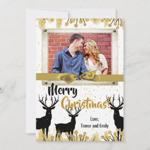 5x7 Christmas XMAS Gold Deer Buck Doe PHOTO Card