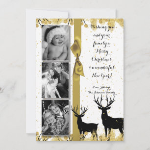 5x7 Christmas XMAS Gold Deer Buck Doe PHOTO Card