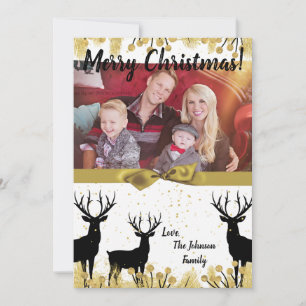 5x7 Christmas XMAS Gold Deer Buck Doe PHOTO Card