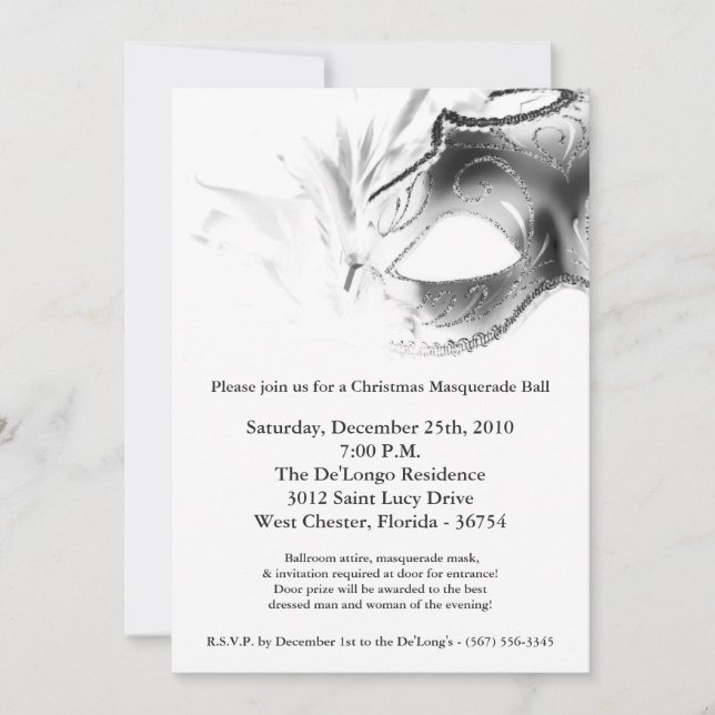 5x7 Christmas XMAS Masquerade Ball Mask Invitation (Front)