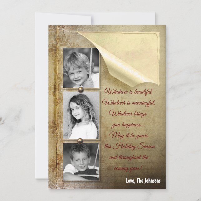 5x7 Christmas XMAS Old Torn Paper PHOTO Card (Front)