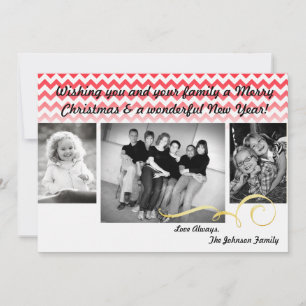 5x7 Christmas XMAS Red Chevron Ombre  PHOTO Card