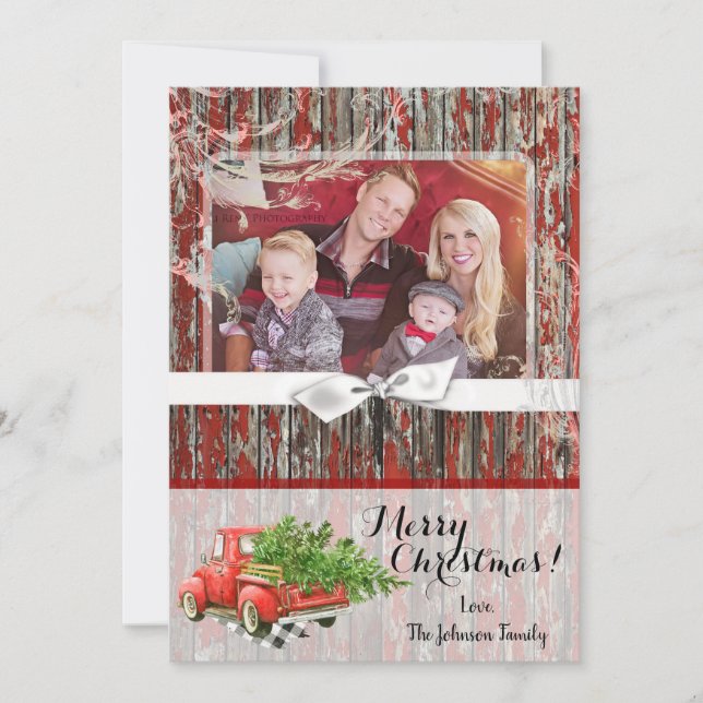 5x7 Christmas XMAS Red Christmas Truck PHOTO Card (Front)