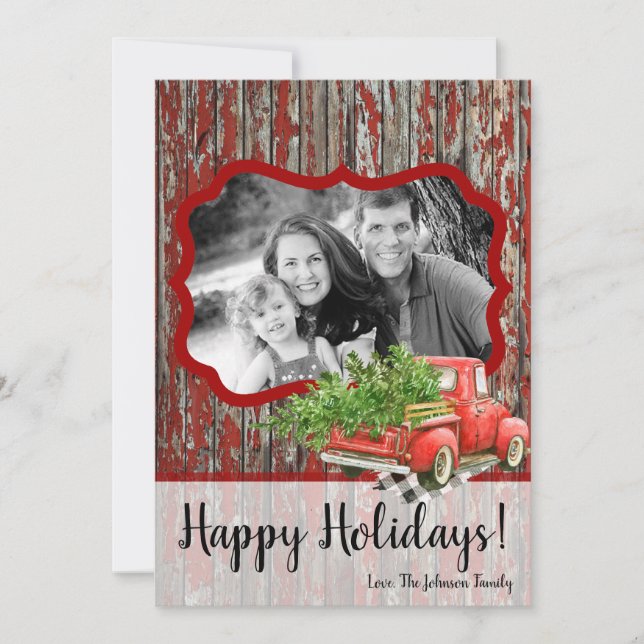 5x7 Christmas XMAS Red Christmas Truck PHOTO Card (Front)