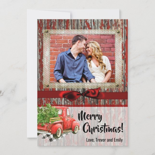 5x7 Christmas XMAS Red Christmas Truck PHOTO Card (Front)
