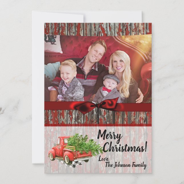 5x7 Christmas XMAS Red Christmas Truck PHOTO Card (Front)