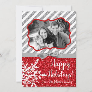 5x7 Christmas XMAS Red Glitter Snowfla PHOTO Card
