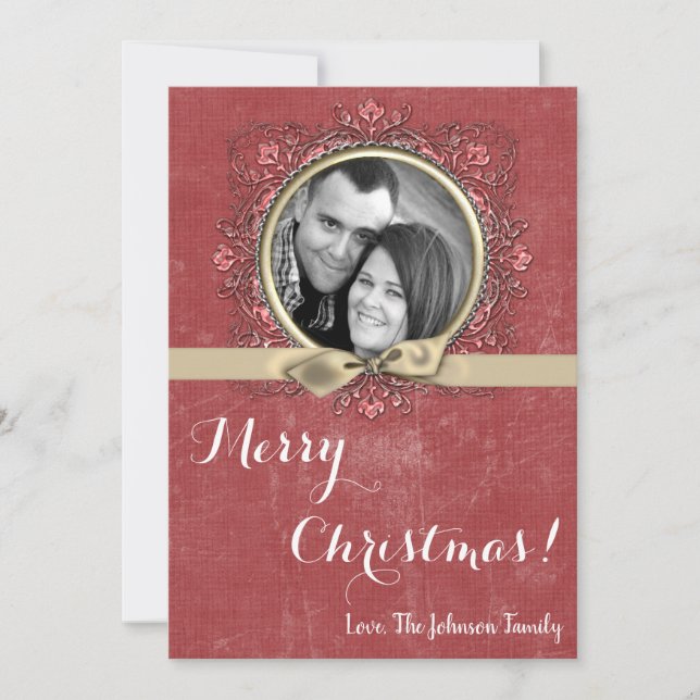 5x7 Christmas XMAS Red Grunge Disstress PHOTO Card (Front)