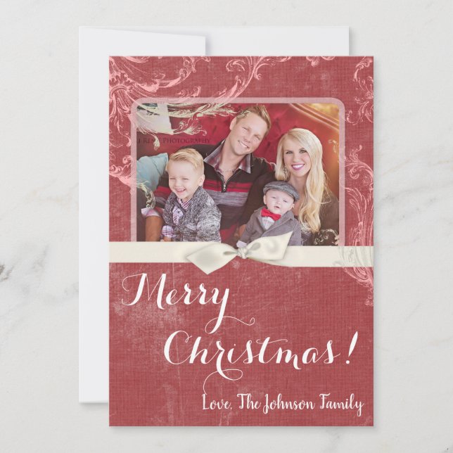 5x7 Christmas XMAS Red Grunge Disstress PHOTO Card (Front)