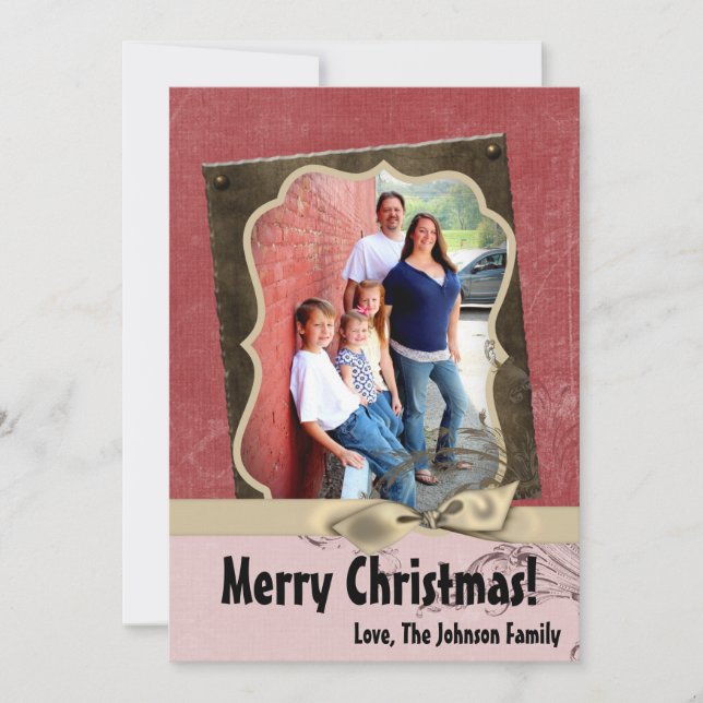 5x7 Christmas XMAS Red Grunge Disstress PHOTO Card (Front)