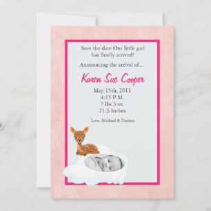 5x7 Circle PHOTO Baby Girl & Baby Deer Show Invitation