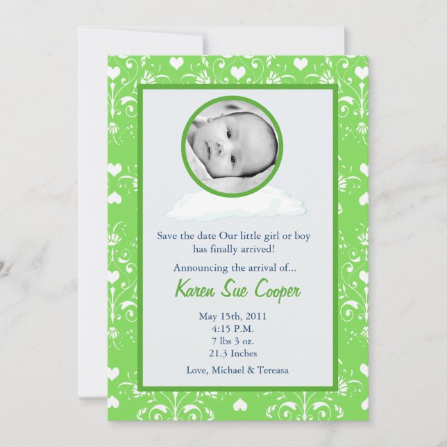 5x7 Circle PHOTO on a Cloud Birth Announcement (Front)
