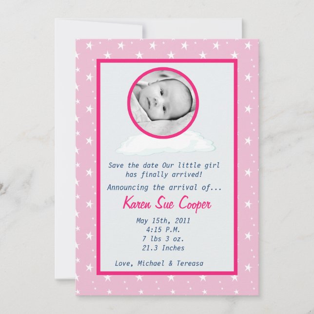 5x7 Circle PHOTO on a Cloud Birth Announcement (Front)
