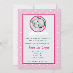 5x7 Circle PHOTO on a Cloud Birth Announcement