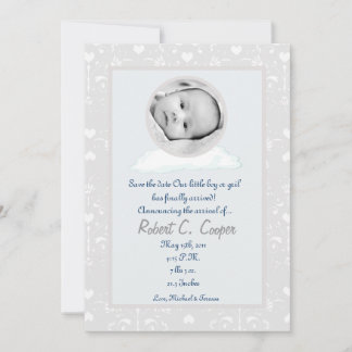 5x7 Circle PHOTO on a Cloud Birth Announcement