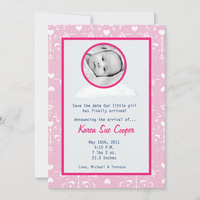 5x7 Circle PHOTO on a Cloud Birth Announcement (Front)