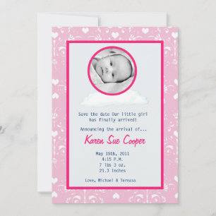 5x7 Circle PHOTO on a Cloud Birth Announcement