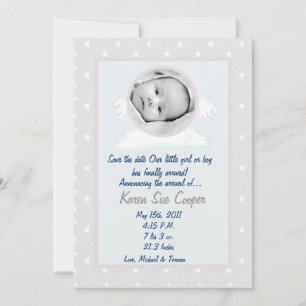 5x7 Circle with Wings PHOTO Birth Announcement