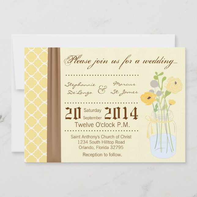 5x7 Country Mason Jar Flowers Wedding Invitation (Front)