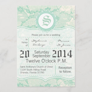 5x7 Country Mint Lace Print Wedding Invitation