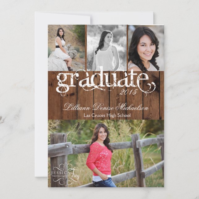 5x7 Country Rustic Barn Wood Senior Announcement (Front)