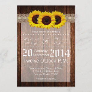 5x7 Country Sunflower Wood Lace Wedding Invitation