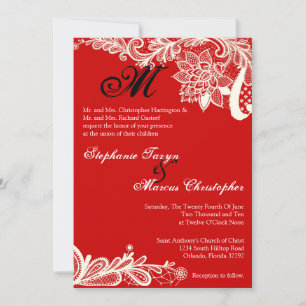 5x7 Country Vintage Lace Red Wedding Invitation