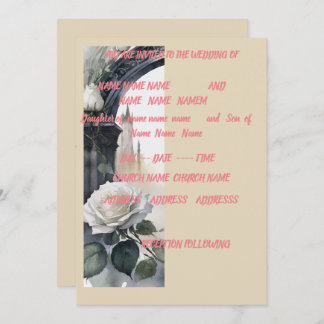 5x7 creme rose wedding invite