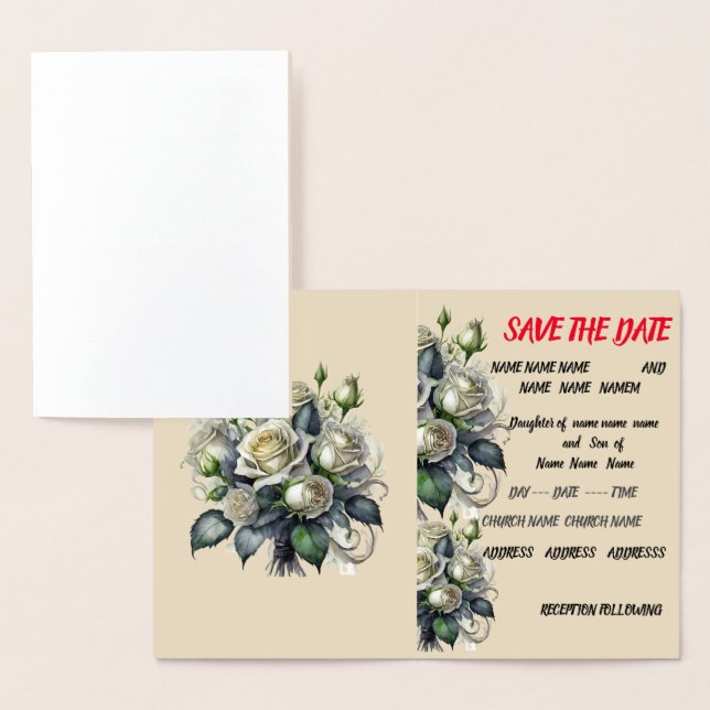 5x7 creme rose wedding invite SAVE THE DATE (Display)