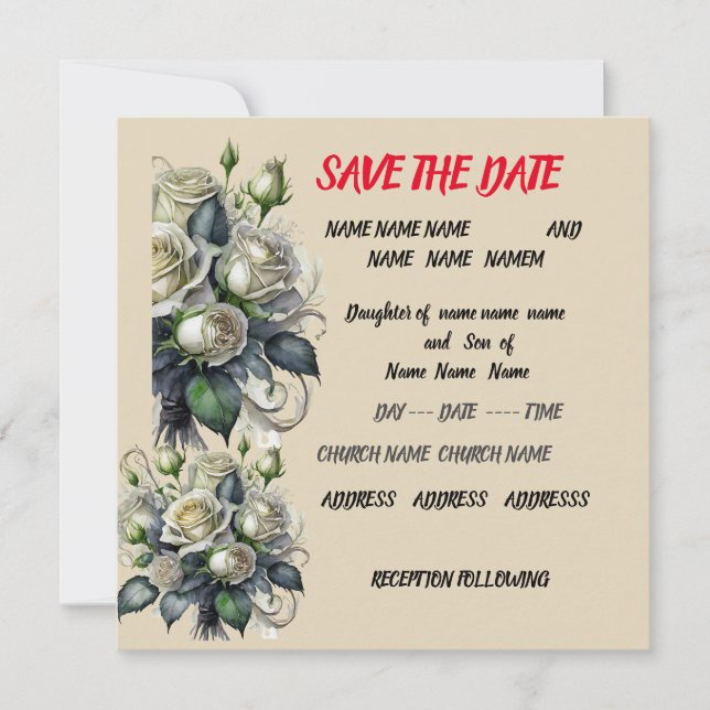 5x7 creme rose wedding invite SAVE THE DATE (Front)
