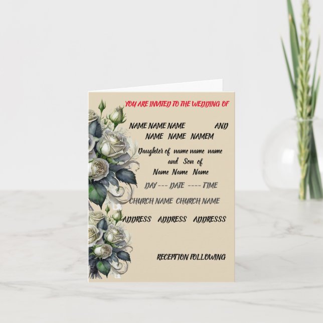 5x7 creme rose wedding invite SAVE THE DATE (Front)