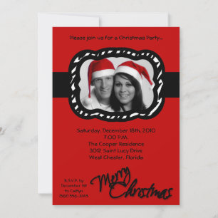 5x7 Crimson Red Band PHOTO Christmas Invitation