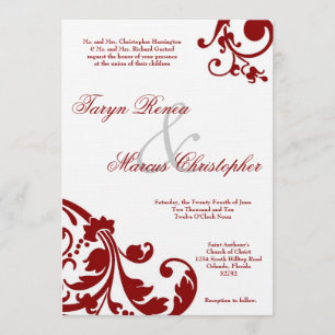 5x7 Crimson Red Floral Linen Wedding Invitation
