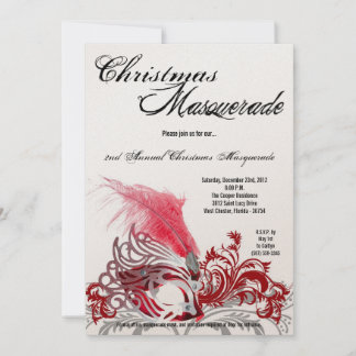 5x7 Crimson Red Masquerade Christmas Invitation