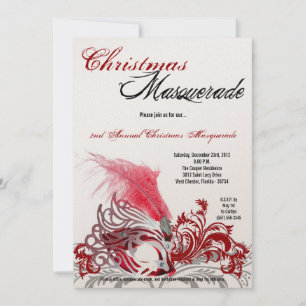 5x7 Crimson Red Masquerade Christmas Invitation