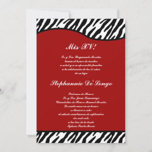 5x7 Crimson Red Zebra Quinceanera Party Invite