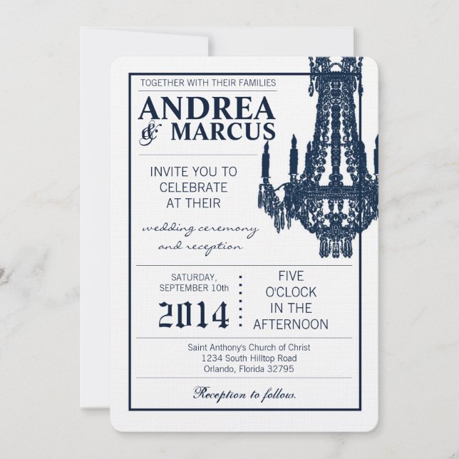 5x7  Crystal Chandelier Glitz Wedding Invitation (Front)